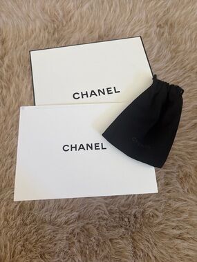 CHANEL White Box with Black Drawstring Pouch